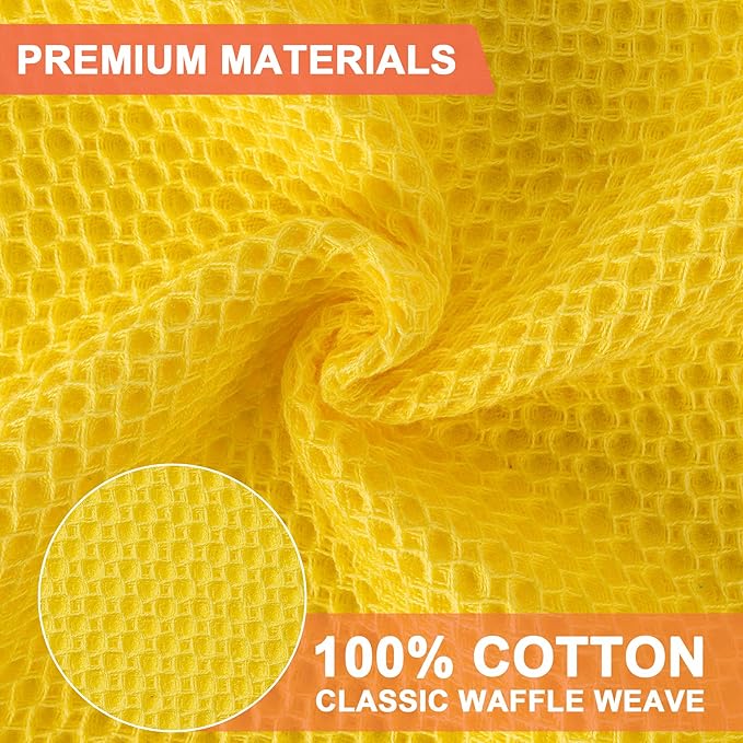 BOOMIBOO 6-Pack Kitchen Dish Cloths, 100% Cotton Waffle Weave, Ultra Soft Absorbent, Quick Drying Dish Towels, 12x12 Inches,Yellow
