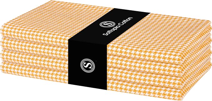 Napkin 100% Cotton 18 Inch x 18 Inch Dinner Napkins, Decorative Washable Houndstooth Check Cloth Napkin Set of 4 for Dining, Buffet Parties & Camping - Mustard Yellow