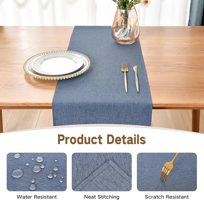 Farmhouse Rustic Table Runner Mist Blue Faux Linen Table Runners Water Resistant Table Runner 48 inches Long for Living Room Dresser Bedroom Kitchen Dining Party 13x48 Inch