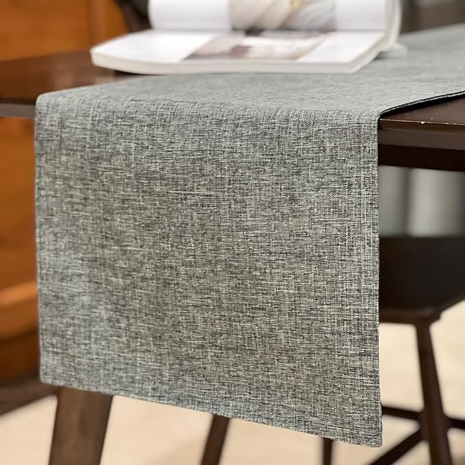 Table Runner and Placemats Set of 6 for Kitchen Dining Table Farmhouse Style Thick Cotton Linen Double Layer Heat Resistant Washable Table Runner Place Mats Set/ Grey