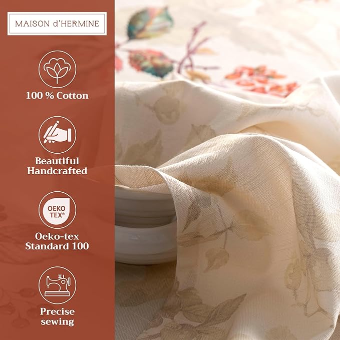 Maison d' Hermine Cloth Napkins Set of 4 100% Cotton for Thanksgiving Christmas Decorations Everyday Reusable Square Fall Napkins Cloth Washable Dinner Party (Equinoxe - Beige, 20"x20")