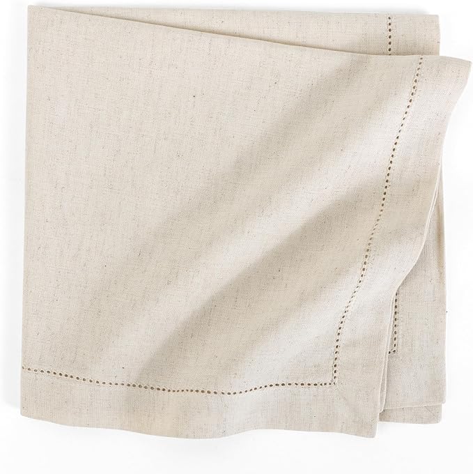 FINGERCRAFT Cloth Napkins, Hemstitch Napkins Cloth, Everyday Use, Premium Quality Cotton Linen Blend Perfect for Parties Dinners Weddings Cocktail Christmas Easter Set of 12, 20 inch Ivory