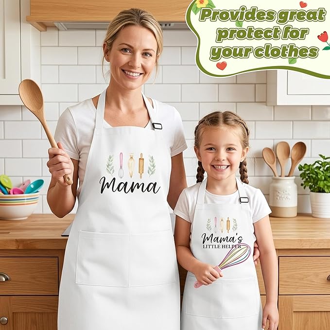 R HORSE 2Pcs Adults Kids Matching Apron Set, Mama and Me Adjustable Kitchen Apron with 2 Pockets, Mommy and Me Matching Outfits Mother’s Day Gift for Mom Women Daughter Cooking Baking Painting Gifts