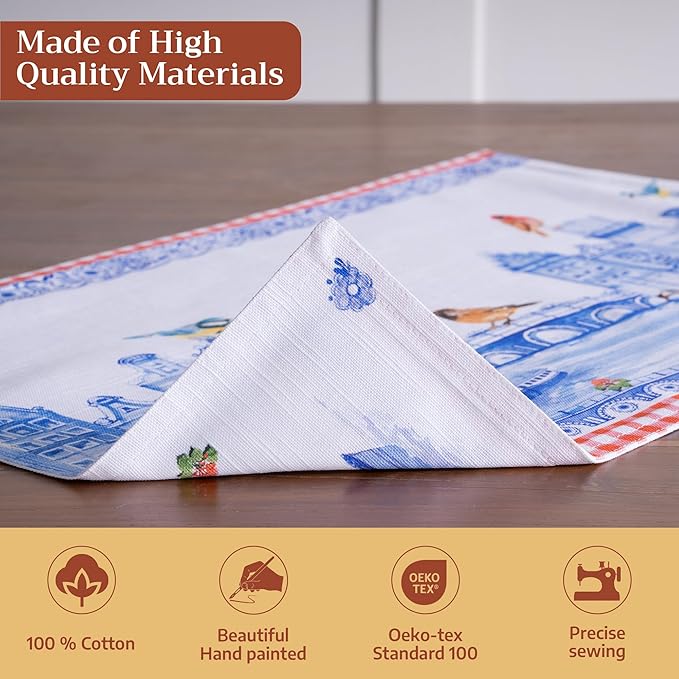 Maison d' Hermine Placemats Set of 4 100% Cotton Washable Cloth Place Mats Reusable Table Mats for Kitchen Dining Party Wedding Gifts for Mothers Day Spring/Summer (Amsterdam Canals, 13" x 19")