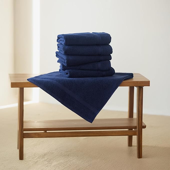 SALBAKOS 100% Turkish Cotton Hand Towel Set of 6, 16x30 inch | Premium Quality | Hotel & Spa Collection | Ultra Soft, Super Absorbent, Long Lasting Hand Towels | Made in Turkey (Navy, 6 Hand Towels)