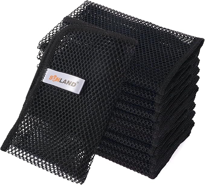 SUNLAND Mesh Dish Cloths for Washing Dishes No Odor Dishes Scrubber for Kitchen-Fast Drying and Easy to Clean Mesh Dish Cloth 12 Pack 12Inch x12Inch Black