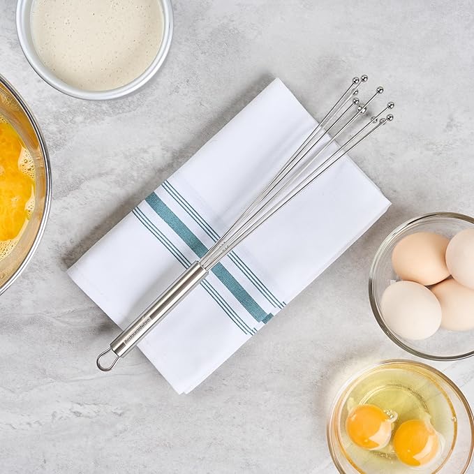 Restaurantware 12.5 in Stainless Steel Ball Whisk - 24 Pack - German Standard Egg Beater with Ergonomic Handle, Dishwasher Safe - Manual Mixer Cooking Whisk for Baking, Stirring, Sauces, Beating