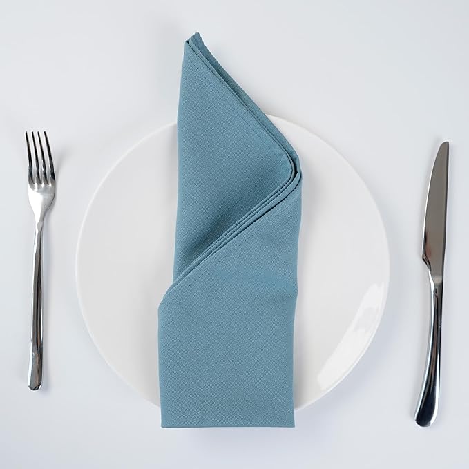 Solid Color Cotton Blended Dinner Cloth Napkins - Set of 12 (17 x 17 inches) - for Events & Home Use (Blue Stone)