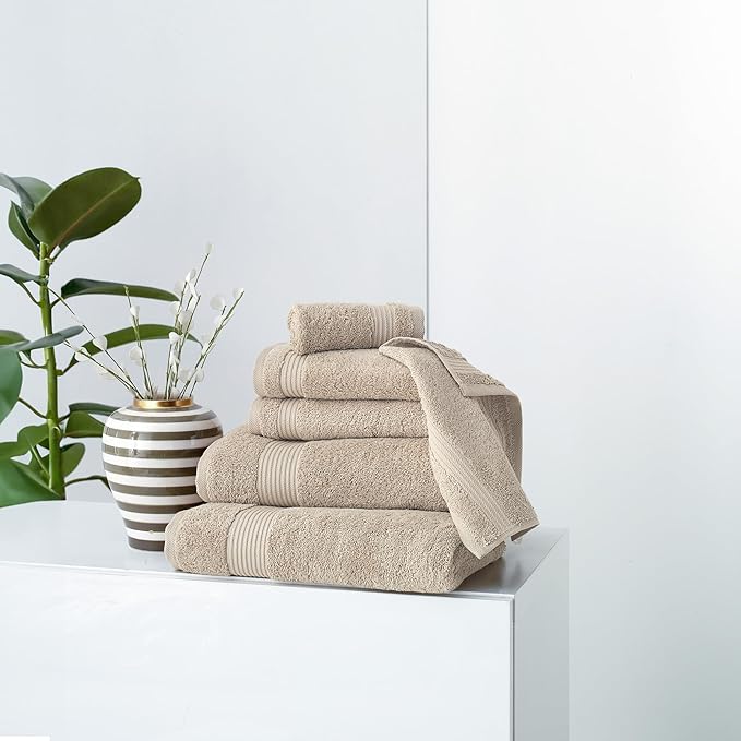 Classic Turkish Towels CTT - Luxury 6 Piece Towel Set, 100% Turkish Cotton, Quick Drying, Highly Absorbent & Comfy, Includes 2 Bath Towels, 2 Hand Towels & 2 Washcloths | (Beige)