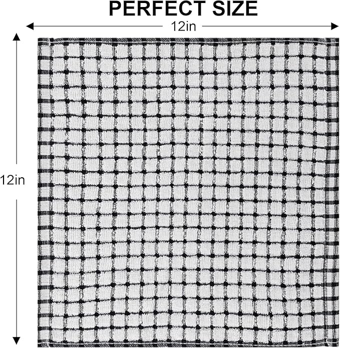 Kitinjoy Cotton 12 Pack Terry Kitchen Towels, 16 x 25 Inches Super Soft and Absorbent Dish Towels, Quick Drying Hand Towels for Kitchen Drying, Black