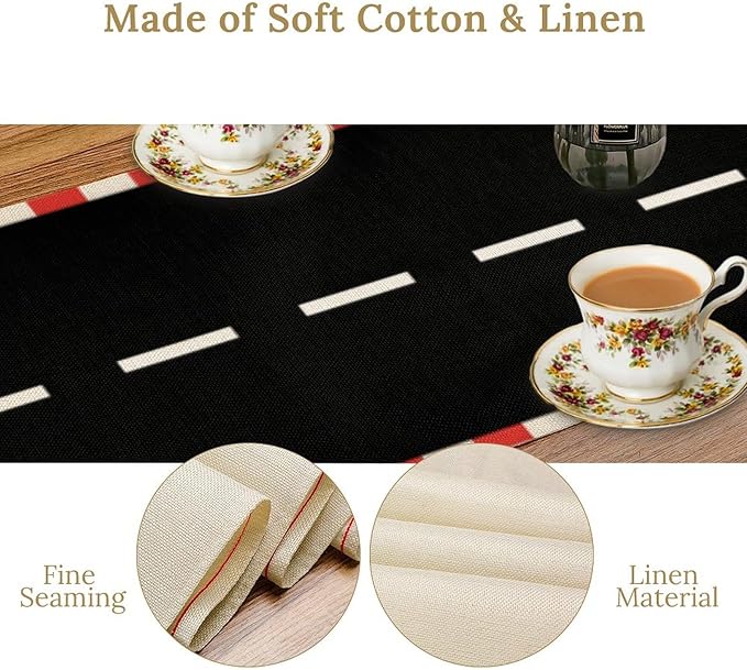 Racetrack Table Runner Racing Theme Art Printed Runner for Home Kitchen Birthday Party Dining Table Living Room Decor Fabric 1 Panel W13xL90in
