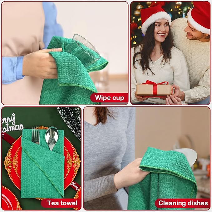 SINLAND Kitchen Towel Premium Sublimation Blank Towels Fast Drying Tea Towel Polyester Dish Towels for Drying Dishes Festive Decoration 16 Inch X 24 Inch 10 Pack Spring Green