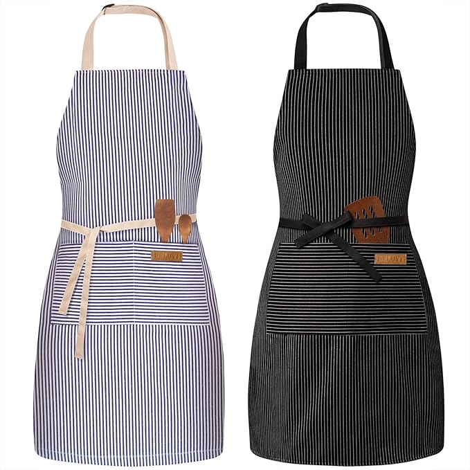 BeLuyi 2 Pack Adjustable Bib Apron with 2 Pockets Chef Cooking Kitchen Restaurant Aprons for Women Men