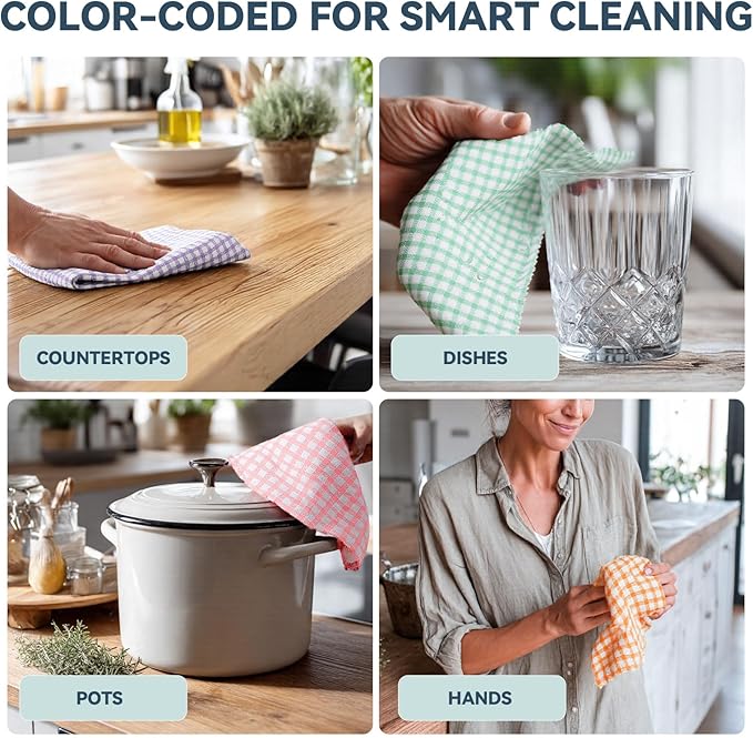 Egles 8 Packs Kitchen Dishcloths 12x12 Inches 100% Cotton Kitchen Dish Cloths for Washing Dishes Scrubbing Wash Cloths Dish Towels Sets (Mix 4 Color)