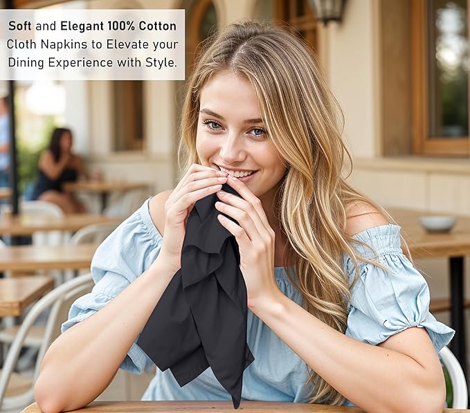 Ruvanti Cloth Napkins Set of 12, 18x18 Inches, 100% Cotton, Washable, Soft & Absorbent, Perfect for Wedding, Christmas, ‎Thanksgiving Dinners - Black Beauty