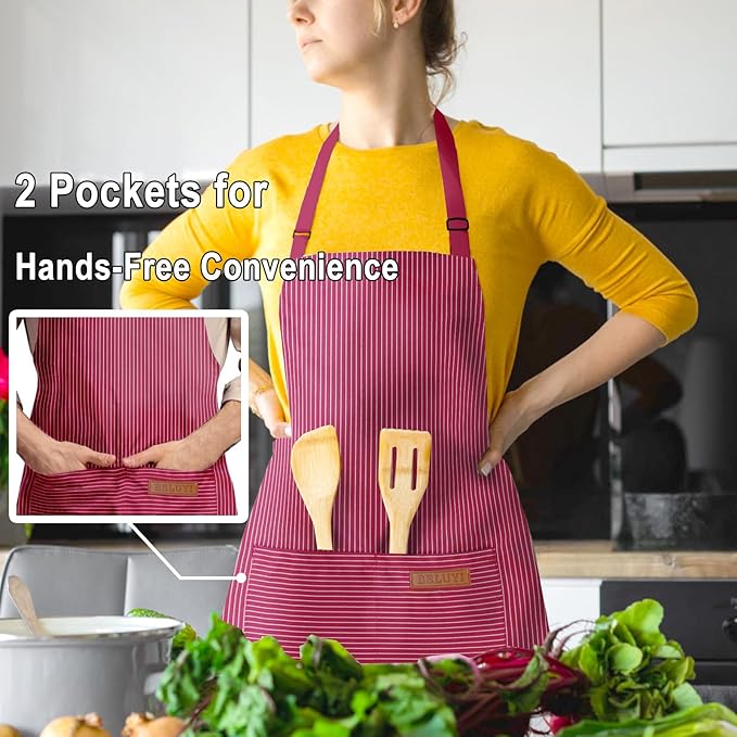 BeLuyi Adjustable Bib Apron with 2 Pockets Chef Cooking Kitchen Restaurant Aprons for Women Men