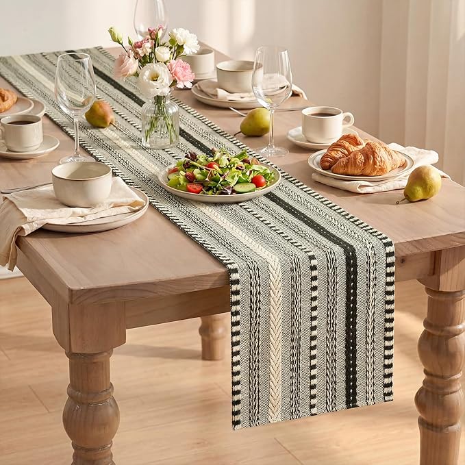 Artoid Mode Black Farmhouse Woven Table Runner, Seasonal Holiday Rustic Kitchen Dining Table Decoration for Home Party Decor 12x36 Inch