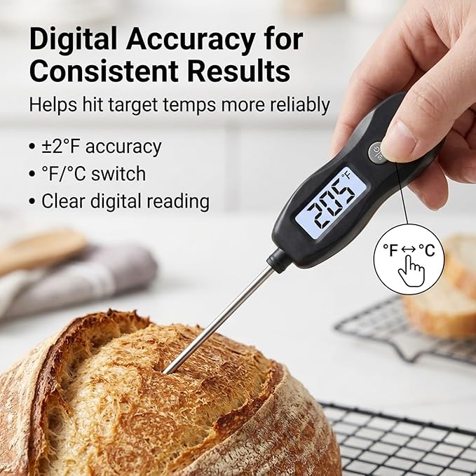 Meat Thermometer Digital with Backlight – Instant Read Food Thermometer Waterproof for Cooking BBQ Grilling Steak Bread Baking Turkey Candy Oil Liquid (Black)