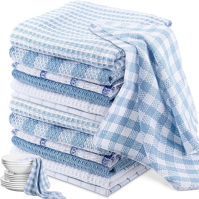 Patelai 12 Pcs Kitchen Dish Cloths for Washing Dishes Absorbent Dish Rags Cleaning Reusable Towels for Scrubbing Wipe Glass Summer Home Household Supplies(Blue,13.8'' X 13.8'')