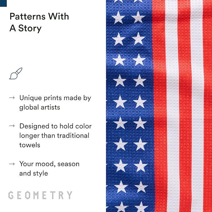 GEOMETRY Bar Towels for Kitchen Premium Towels for Cleaning Dishes & Glassware - Absorbent & Fast Drying Kitchen Towels - Star Spangled, 12" x 14" - 1-Piece