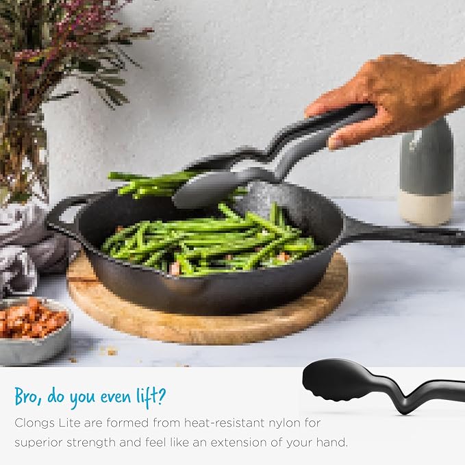 Dreamfarm Clongs Lite Nylon Kitchen Cooking Tongs, Click-Lock Open & Close with Extra Grippy Tips - 10.5" Black
