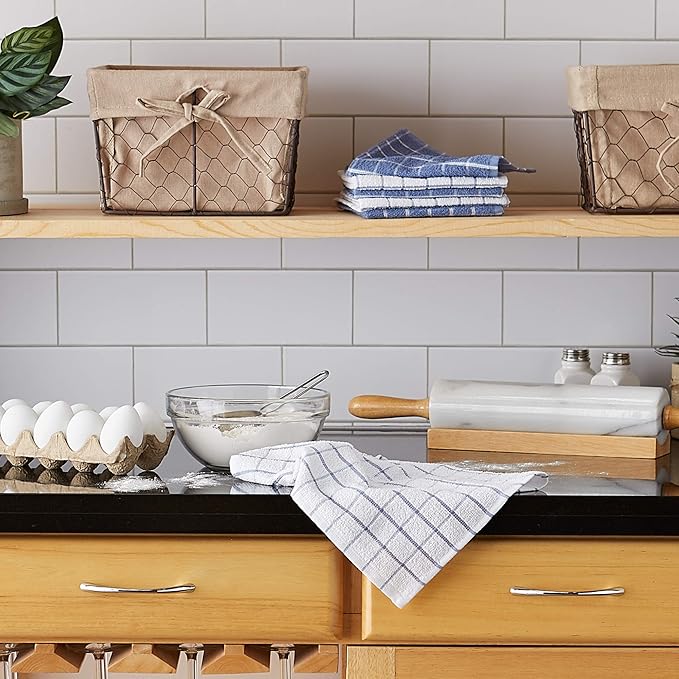 DII Basic Terry Collection Windowpane Dishcloth Set, 12x12, Stonewash Blue, 6 Piece