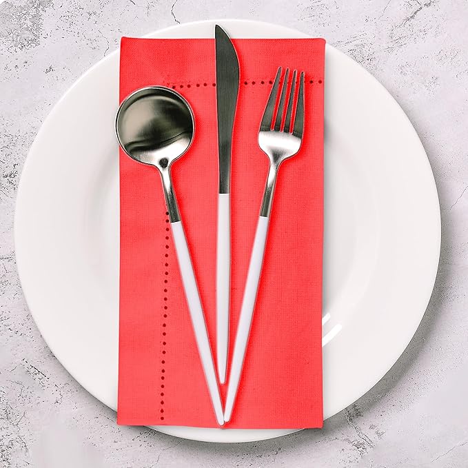 Urban Villa Cloth Napkins Set of 12 20"x20" 100% Cotton Hemstitch Napkins Cloth Washable Durable Reusable Absorbent Table Dinner Napkins Cloth for Christmas Hotel Lunch Restaurant Weddings Parties–Red