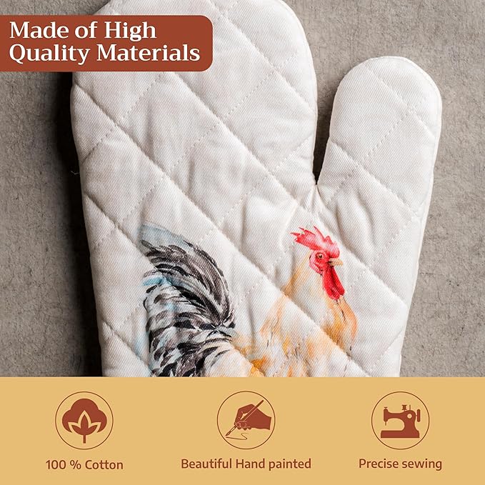 Maison d'Hermine Oven Gloves 100% Cotton Oven Mitt 7" x 13" with Loop Heat Resistant, BBQ, Cooking Gloves, Baking, Grilling, Kitchen, Handling Hot Pans Spring/Summer (Pack of 1, Campagne)