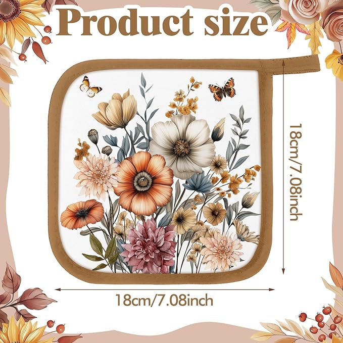 Bencailor 12 Pcs Pot Holders with Pocket Kitchen Hot Potholders Hot Pad Oven Mitts Cookie Bag Oven Gloves for Kitchen Gift Baking Cooking(Pastel,Flower)