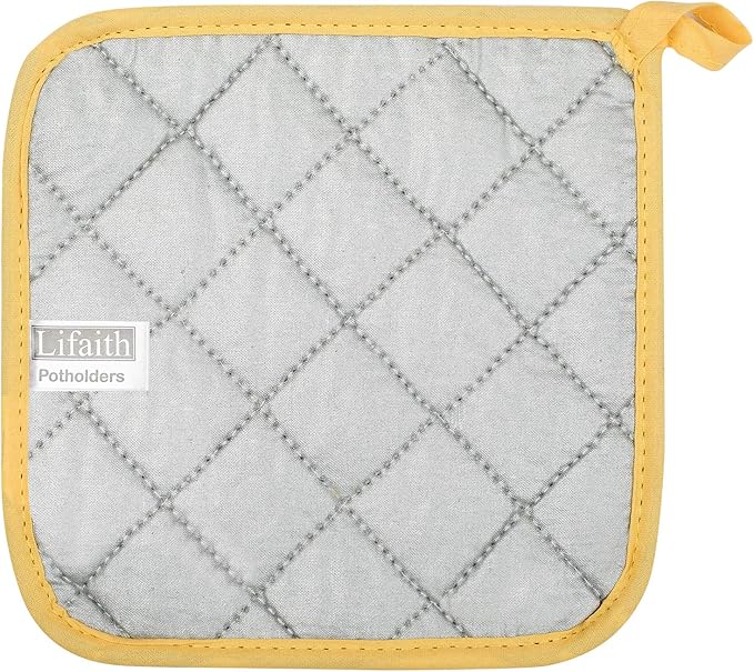 100% Cotton Kitchen Everyday Basic Terry Pot Holder Heat Resistant Coaster Potholder for Cooking and Baking Set of 5 Yellow