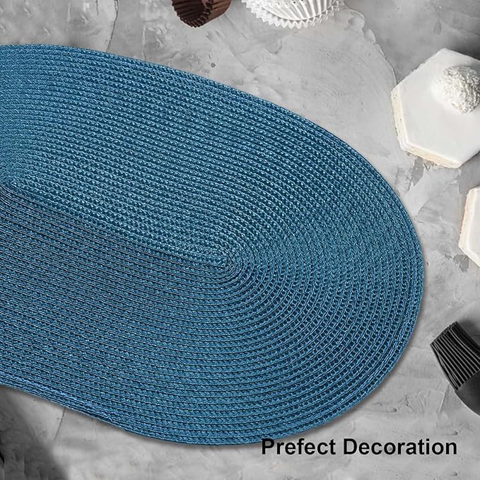 AHHFSMEI Placemats Set of 8 for Dining Table Washable Woven Non-Slip 18x12 inches Placemat Heat-Resistant Durable Table Mats for Dining Table Easy to Clean (Oval Blue, 8)