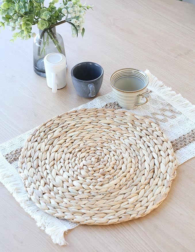 Cotton Linen Placemats - Table Placemats for Dining Table, Washable Fabric Placemats, Christmas & Thanksgiving Table Mats, Woven Cloth Placements for Kitchen Protection (12 x 20) Inches Cream