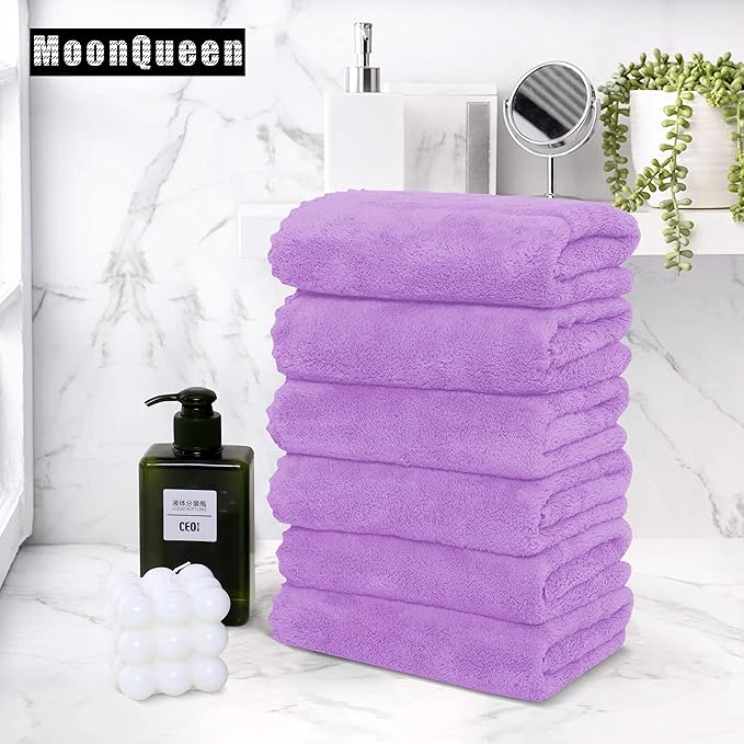 MOONQUEEN 18 Pack Premium Hand Towels - Quick Drying - Microfiber Coral Velvet Highly Absorbent Towels - Multipurpose Use as Hotel, Bathroom, Shower, Spa, Hand Towel 16 x 28 inches (Purple)