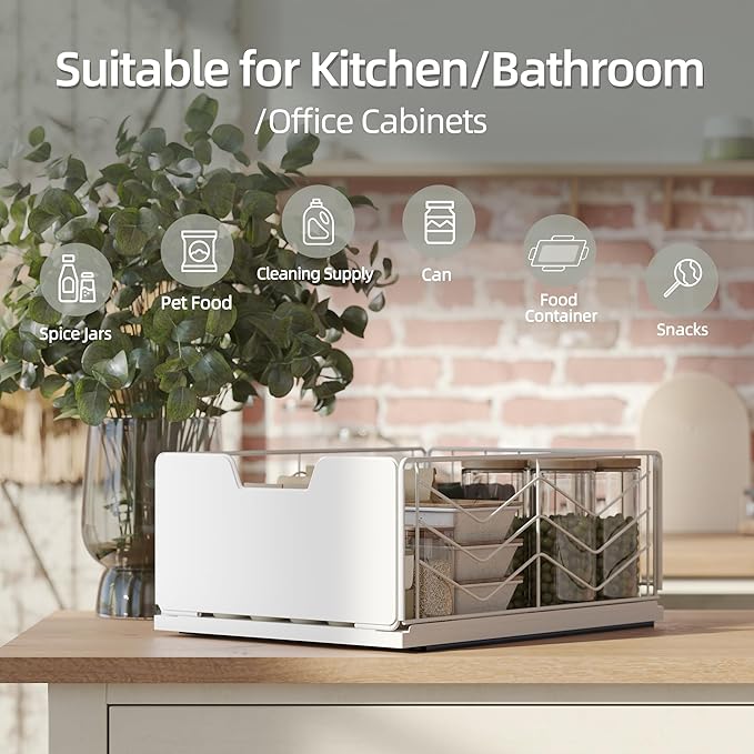 NETEL Pull Out Cabinet Organizer, 4 Pack No Drill Slide Out Drawers for Kitchen Cabinets, Metal Pantry Pull Out Shelves, Kitchen Cabinet Organizer, Pull Out Home Organizers,11.8"W X 15.7"D X 6.9"H
