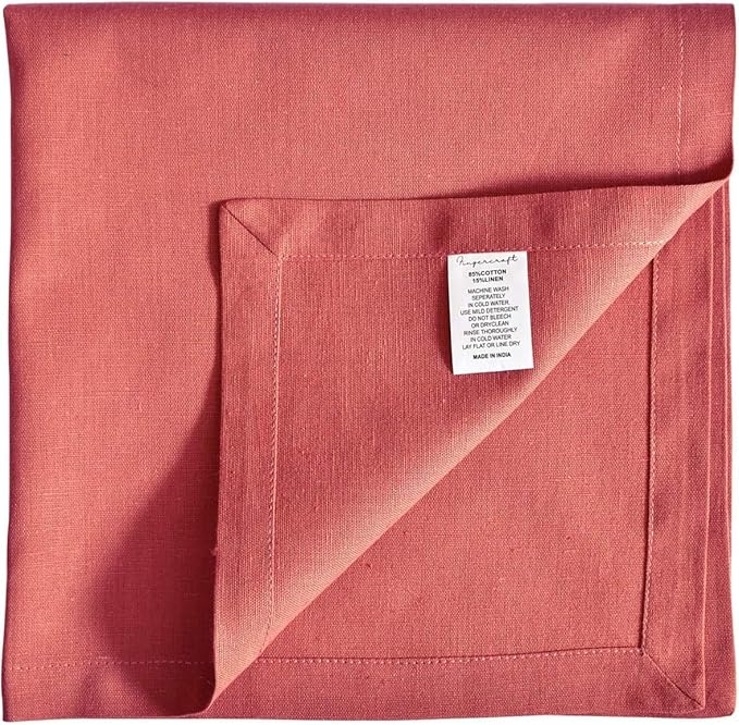 FINGERCRAFT Cloth Napkins Dinner Washable Set of 4 in Cotton Linen Fabric Premium Quality, Mitered Corners for Reusable Every Day Use Pre Shrunk and Good Absorbency Christmas (Pack of 4, Bubblegum)