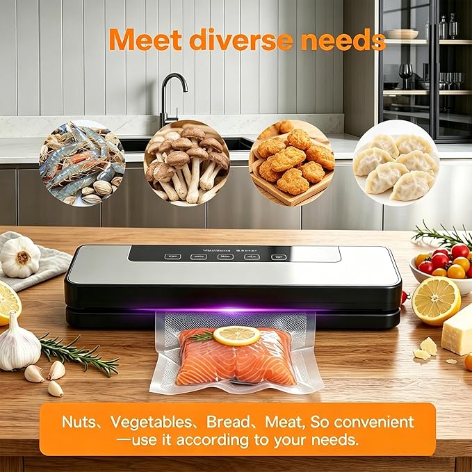 Vacuum Sealer Machine for Food, Multifunctional Food Sealer for Sous Vide & Meal Prep, Dry & Moist Food Modes, Compact Vacuum Sealing System