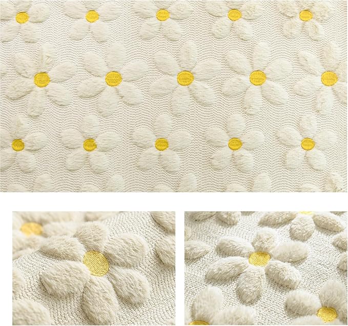 Artoid Mode Beige Soft Plush Faux Fur Jacquard Embroidery Daisy Spring Table Runner, Kitchen Dining Table Decoration for Home Party Decor 13x60 Inch