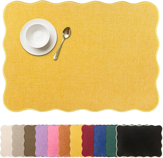AHHFSMEI Faux Linen Placemats Set of 6 Heat Resistant Non-Slip Stain Proof Table Mats for Kitchen Dining Elegant Decor Place Mats (Yellow)