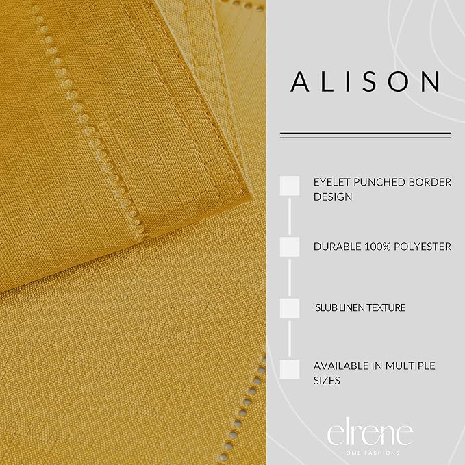 Elrene Home Fashions Alison Eyelet Border Design Wrinkle Resistant Fabric Tablecloth, 60"x102" Rectangle, Golden Yellow