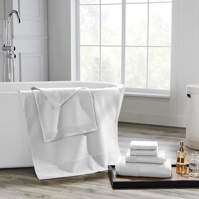 Modern Threads Waffle-Rib 6-Piece Towel Set – Premium Cotton Bath Towels, Ultra-Absorbent & Soft, Elegant Waffle Texture for Bathroom & Spa, White