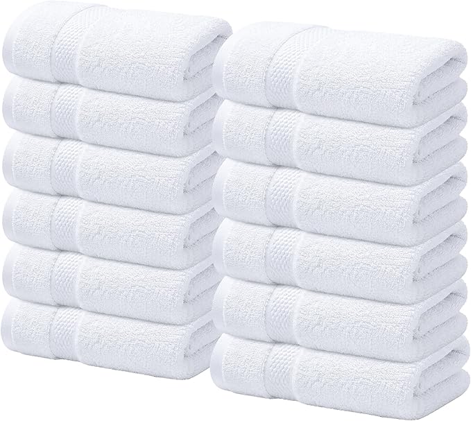 Infinitee Xclusives Luxury Wash Cloths for Showering [13x13] – 100% Cotton Washcloths [Pack of 12], Soft and Absorbent Face Towels for Bathroom Wash Clothes, Gym, and Spa (Brilliant White)