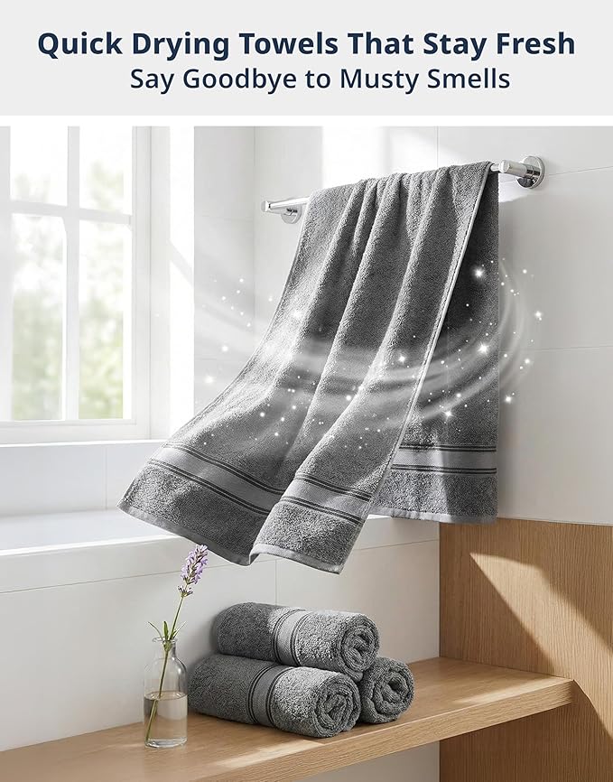 LANE LINEN Luxury Bath Towels Set - 6 Piece 100% Cotton Bathroom Quick Dry Shower Extra Aborbent Towel Super Soft 2 Hand Wash Cloths Space Grey