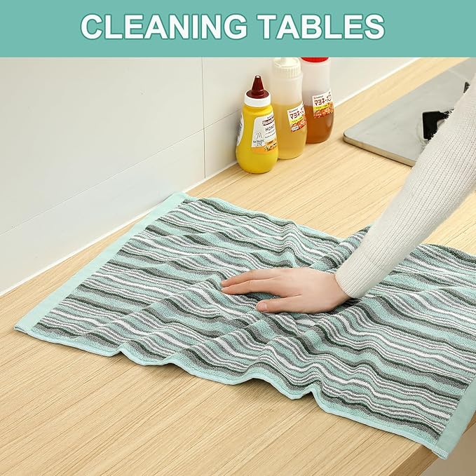SALAS Premium Cotton Kitchen Dish Towels for Drying Dishes,Large Long Hand Towels, Thick Highly Absorbent Dish Cloth Towel Sets with Hanging Loop, 16" X 26", 6 Pcs,Green