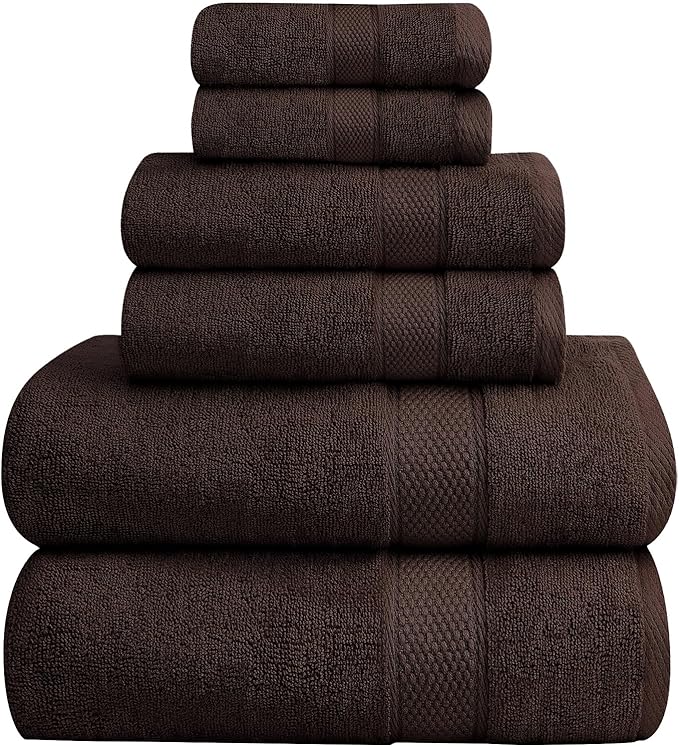 Oakias Premium Towel Set 600 GSM 6 Piece Brown - 100% Ring Spun Cotton Highly Absorbent Towels Set - Super Soft Bathroom Towel Set - Hotel Quality Double Stitched Hem - Ideal for Hotels, Spa, Gyms