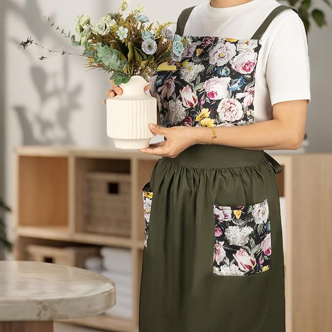NEOVIVA Kitchen Aprons for Women with Pockets,Cooking Aprons for Women,Vintage Apron for Baking Gardening,Gifts for Mothers