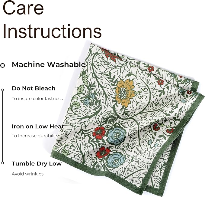 FINGERCRAFT Cloth Napkins, Set of 4 Cotton Linen Blend Printed Dinner Napkins Cloth Mitered Corner Perfect for Parties Dinners Weddings Cocktail Christmas Easter 20x20 Botanical Garden