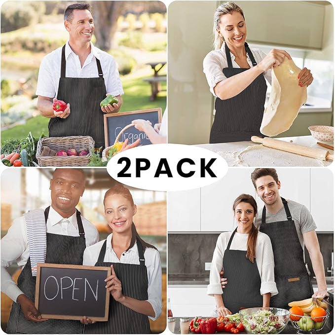 BeLuyi 2 Pack Adjustable Bib Apron with 2 Pockets Chef Cooking Kitchen Restaurant Aprons for Women Men