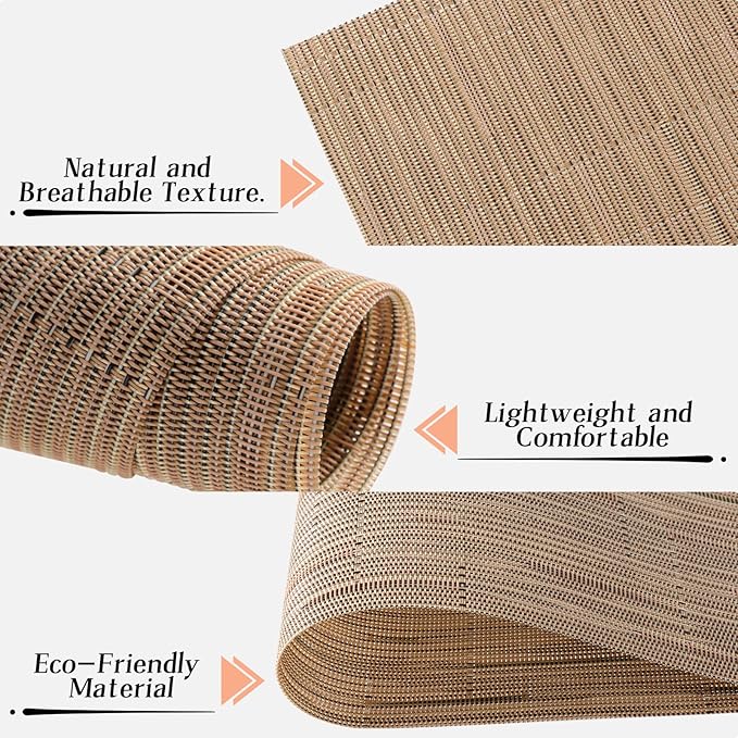 Timeet Placemats Set of 6, Heat Resistant Non-Slip Place Mats, Durable Washable PVC Vinyl Woven Table Mats, Linen Textured Table Placemats for Dining Kitchen Resistant Easy to Clean(Brown)