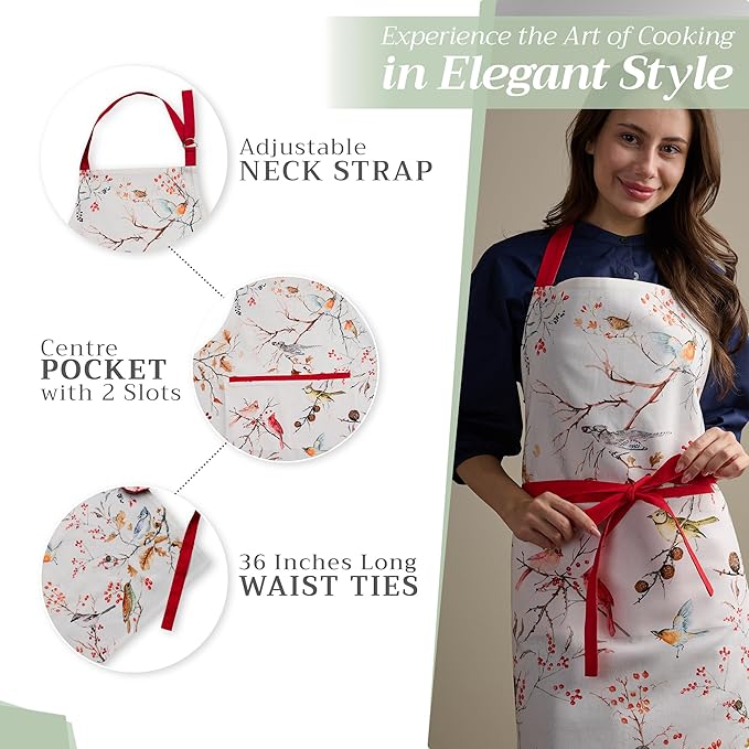 Maison d' Hermine 100% Cotton Apron for women with Pocket Kitchen Chef Apron for Men Cooking Mothers Day Gifts