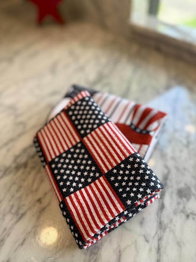 2 Pack|| Double Sided || Not Your Ordinary Kitchen Towels || Dish Towels || Quick Dry || Waffle Weave Microfiber || Designer Prints || Highly Absorbent || Hanging Hook (4th of July Navy)